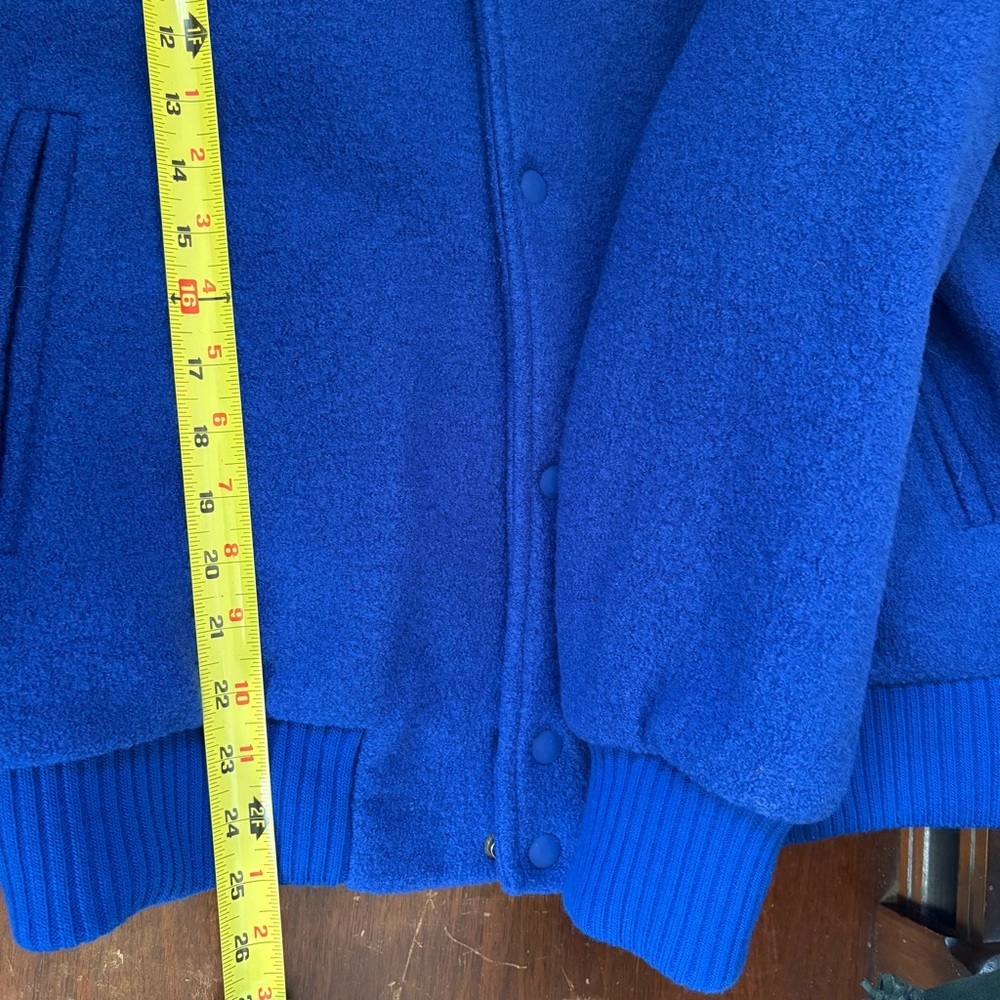 Zara Mens Wool Varsity Blue Bomber Jacket size Large - Picture 7 of 10